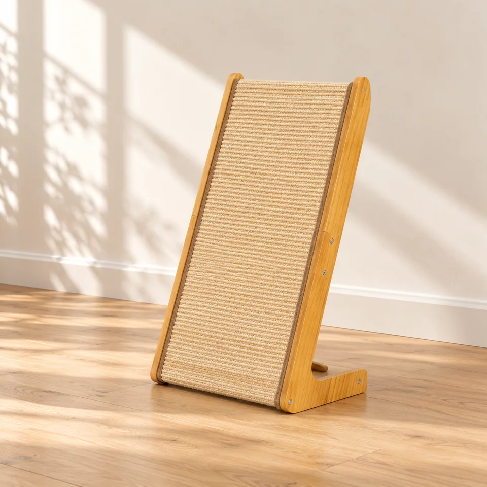 Griffoir en sisal en forme de L de Avont, mise en situation dans un intérieur pour chat