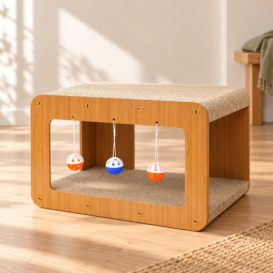 Maison à griffer double face de Avont, mise en situation dans un intérieur pour chat