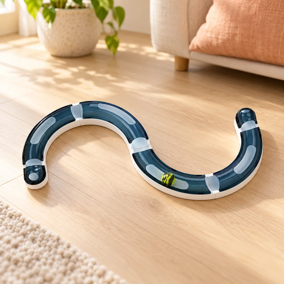 Circuit de jeu Senses bleu de Catit, mise en situation dans un intérieur pour chat