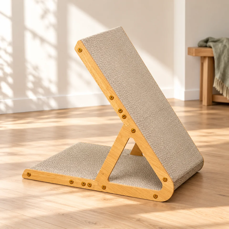 Griffoir triangulaire réversible, moyen de Conlun, mise en situation dans un intérieur pour chat
