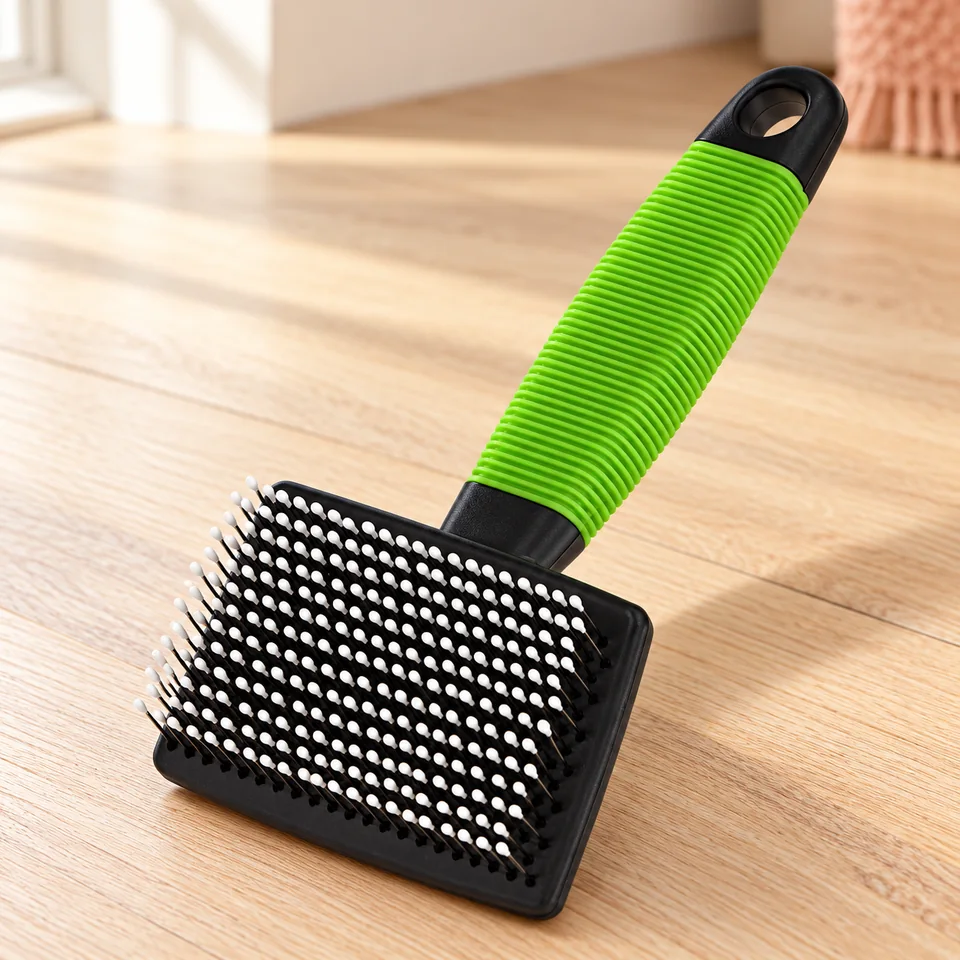 Brosse carde verte, taille S de Ferplast, mise en situation dans un intérieur pour chat