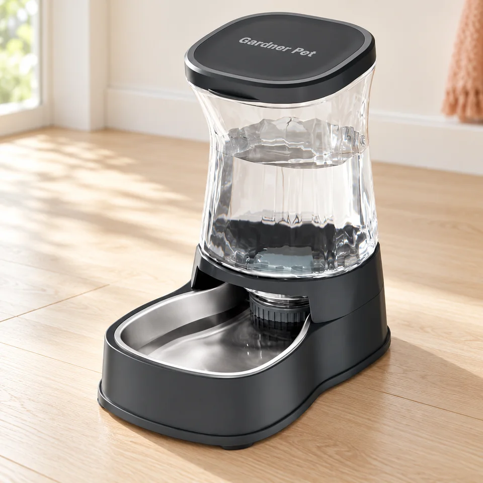 Abreuvoir par gravité de 3,85 l de Gardner Pet, mise en situation dans un intérieur pour chat