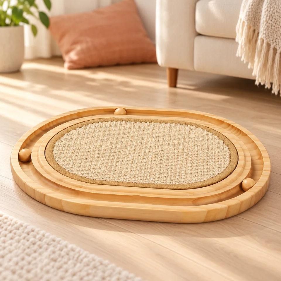 Circuit ovale et griffoir en sisal de Gimars, mise en situation dans un intérieur pour chat