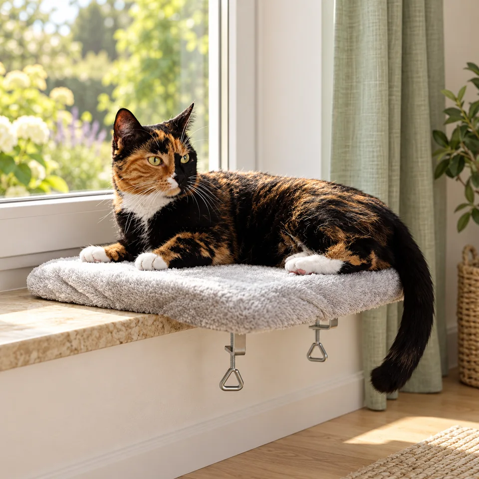 Couchage de rebord de fenêtre de lionto, mise en situation dans un intérieur pour chat