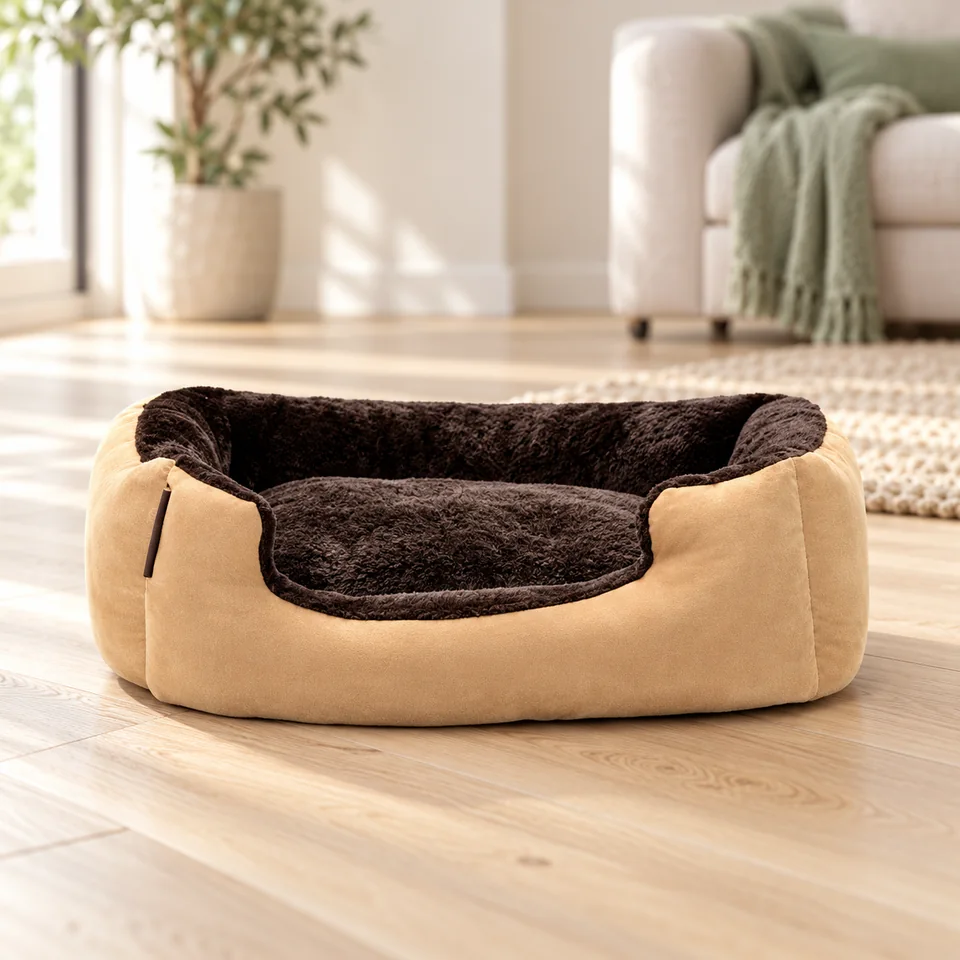 Panier à coussin réversible de lionto, mise en situation dans un intérieur pour chat