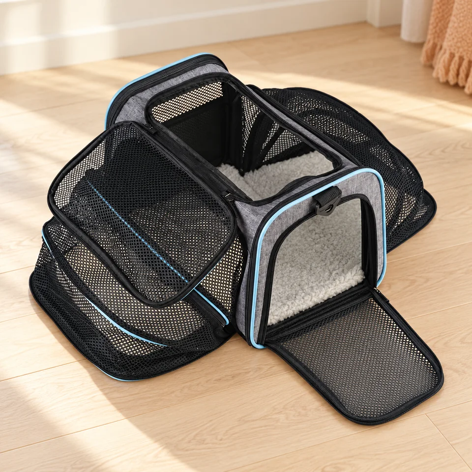 Sac extensible à matelas amovible de Opetdo, mise en situation dans un intérieur pour chat