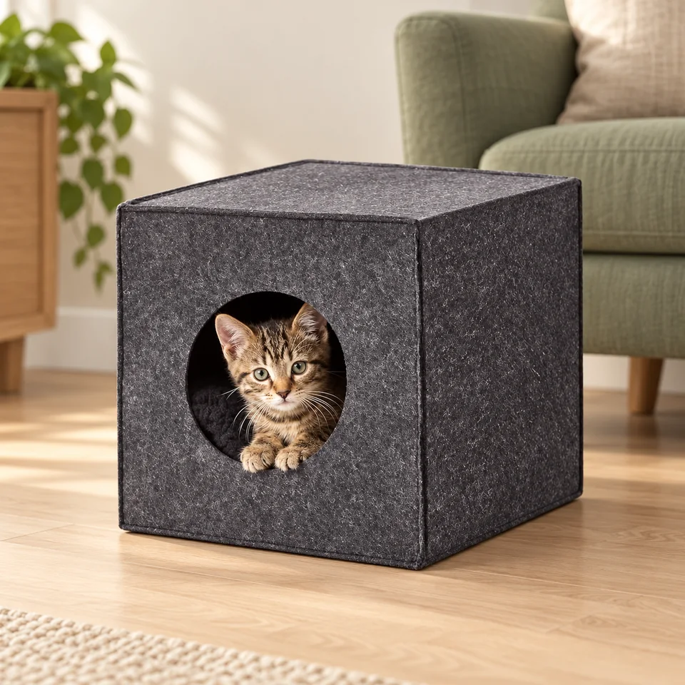 Niche en feutre pour étagère de Relaxdays, mise en situation dans un intérieur pour chat
