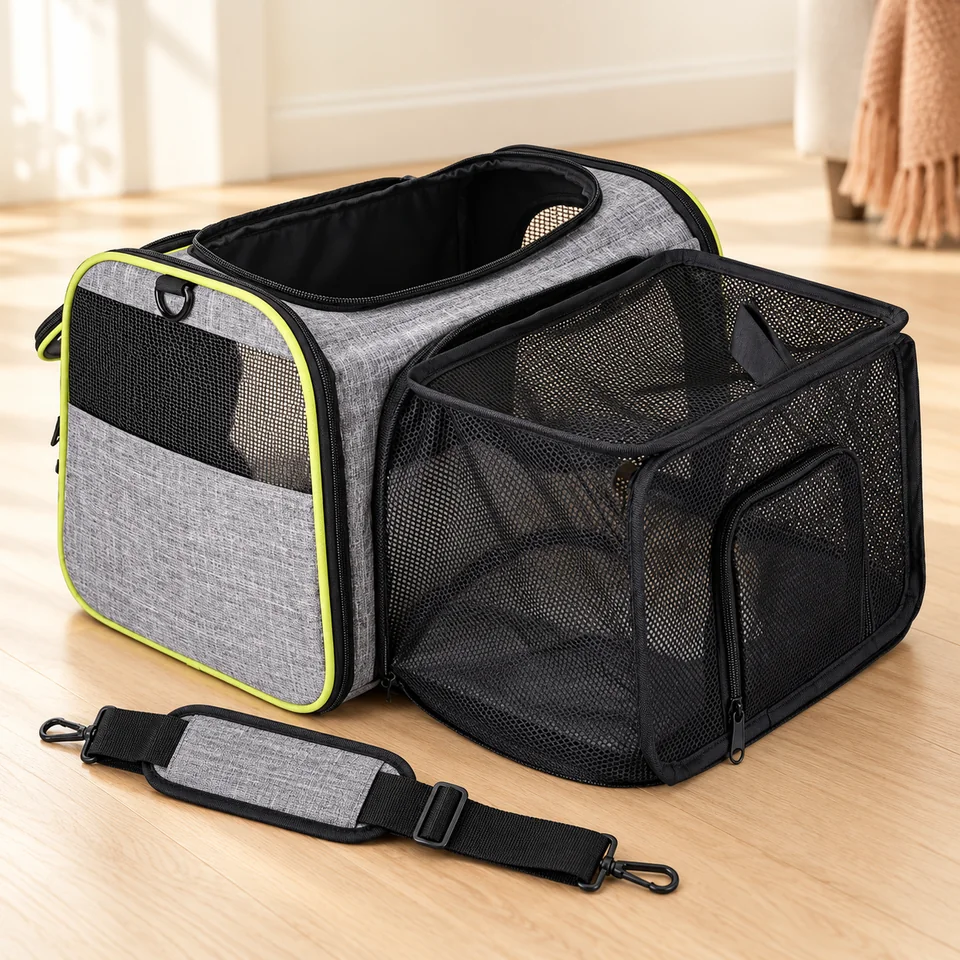 Sac de transport extensible de TAMOWA, mise en situation dans un intérieur pour chat